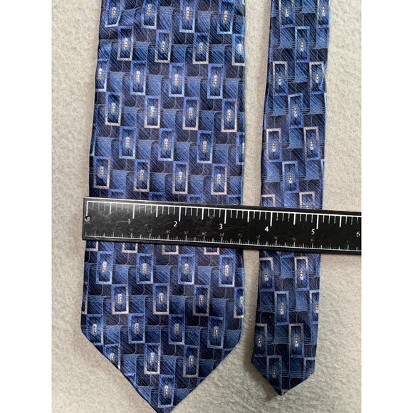 Mens Arrow Blue Geo pattern Silk Necktie Tie - Picture 2 of 5